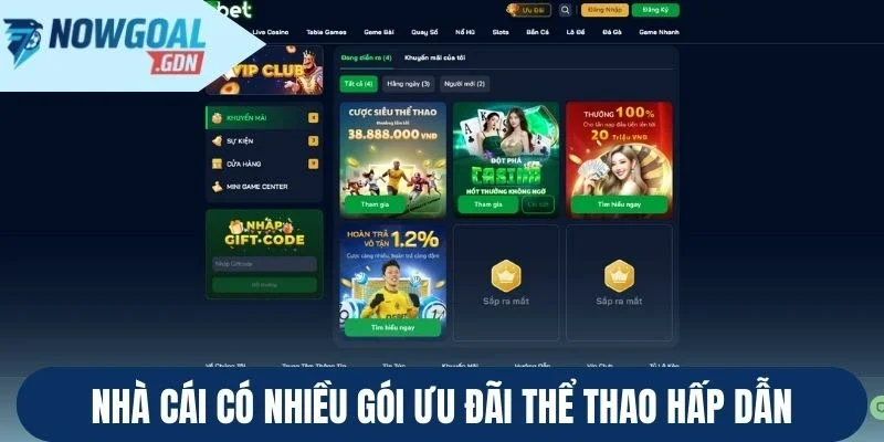 Nhà cái có nhiều gói ưu đãi thể thao hấp dẫn