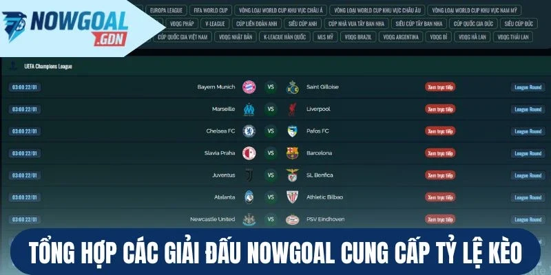 Tổng hợp các giải đấu Nowgoal cung cấp tỷ lệ kèo