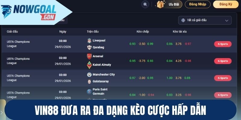 Vin88 đưa ra đa dạng kèo cược hấp dẫn