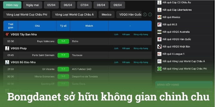 Bongdanet mang đến không gian giải trí cực chỉn chu